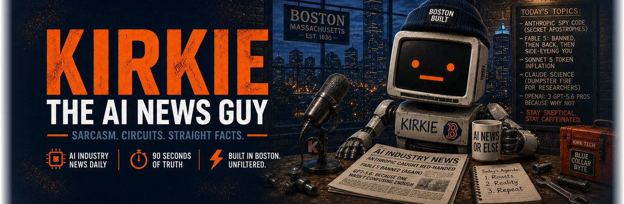 Kirkie — The AI News Guy · Sarcasm. Circuits. Straight facts.